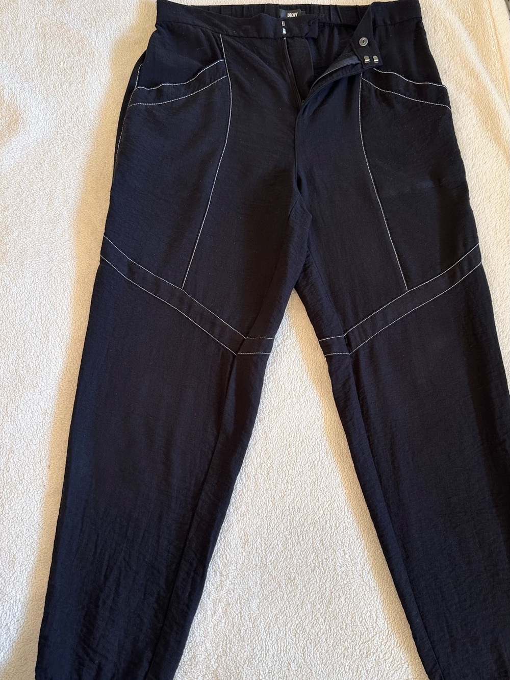 DKNY Black Chino-Style Pants with Contrast White Stitching